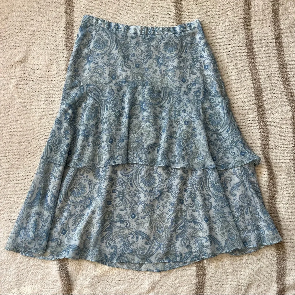 blue paisley tiered flounce midi skirt from Ann Taylor